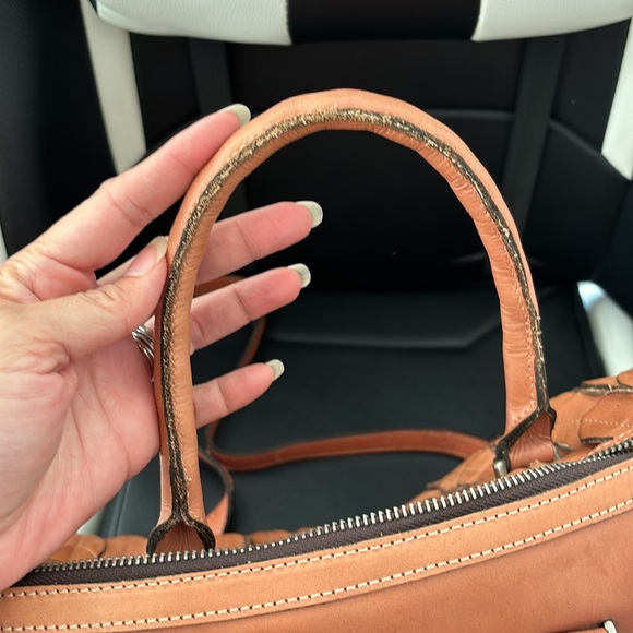 Patricia Nash Purse Cognac Pluma Satchel Feather Leaves Double Handles Crossbody - Picture 6 of 7